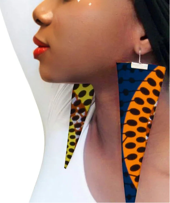 blue orange dot design African Fabric Earrings Handmade