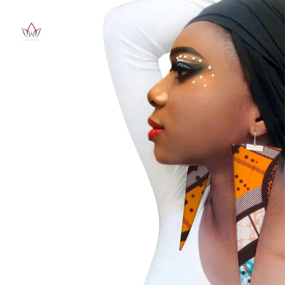 orange brown African Fabric Earrings Handmade
