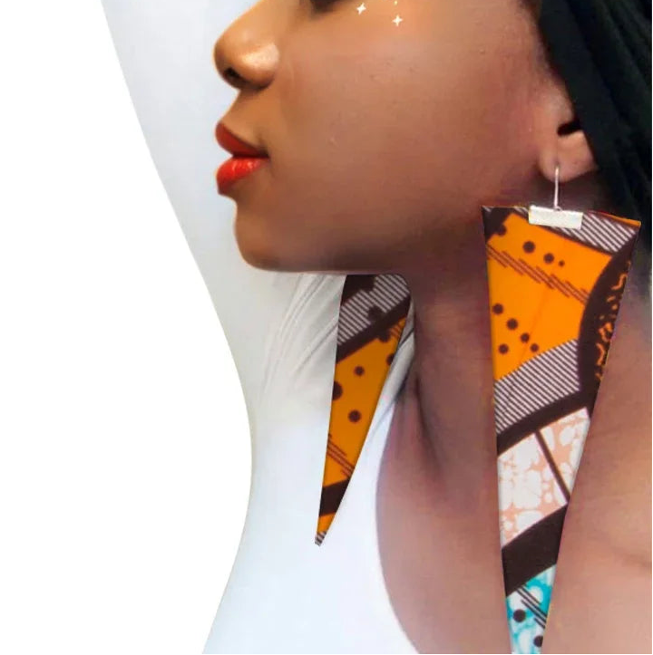 orange brown African Fabric Earrings Handmade