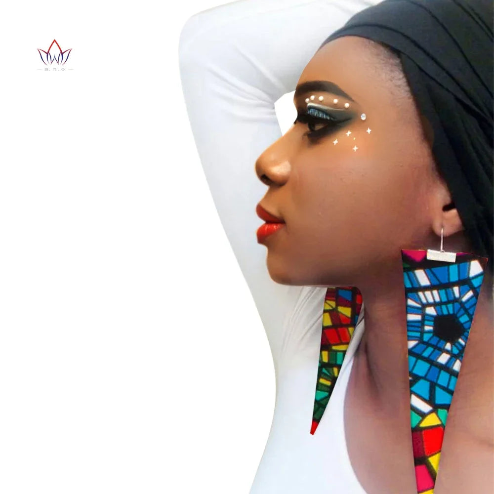blue African Fabric Earrings Handmade