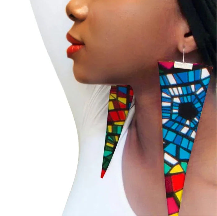 blue African Fabric Earrings Handmade