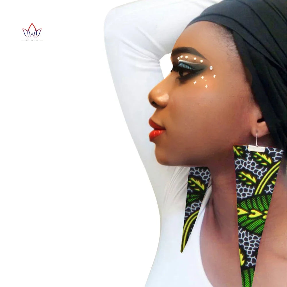 green leaves design African Fabric Earrings Handmade