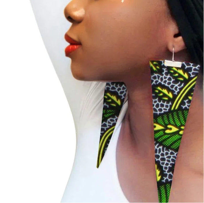 green leaves design African Fabric Earrings Handmade