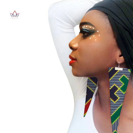 green black African Fabric Earrings Handmade