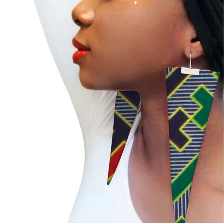 green black African Fabric Earrings Handmade