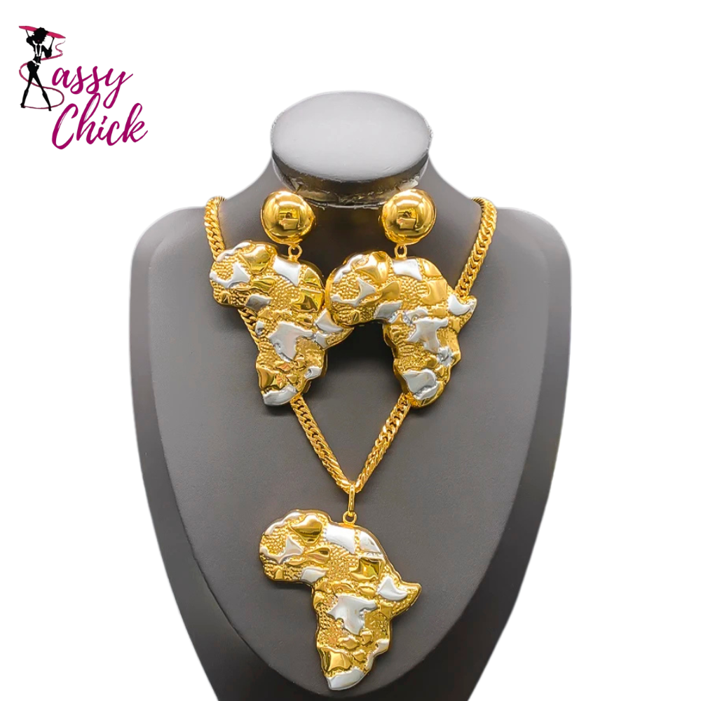 African Map Dubai 18K Gold Plated Jewelry Set Sassy Chick Logo