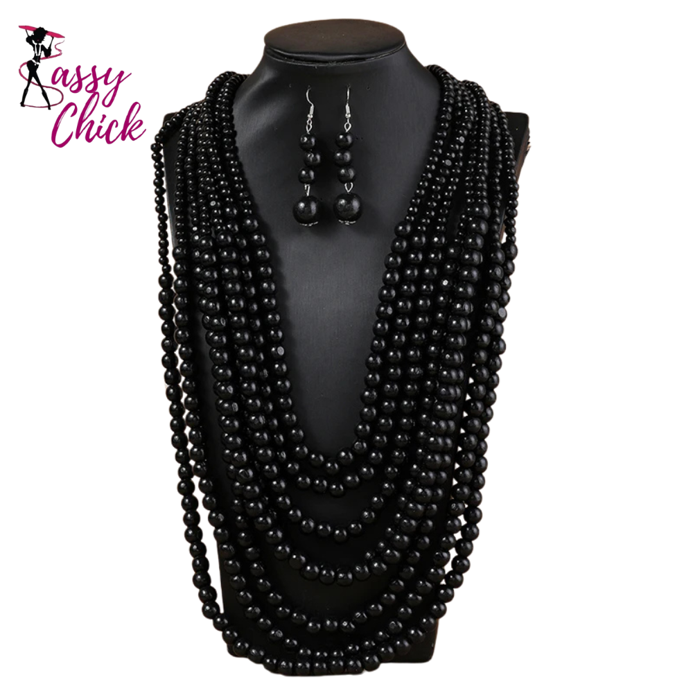 African Style Multi-Layer Wooden Bead Jewelry Set Sassy Chick Logo