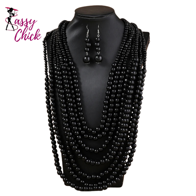African Style Multi-Layer Wooden Bead Jewelry Set Sassy Chick Logo