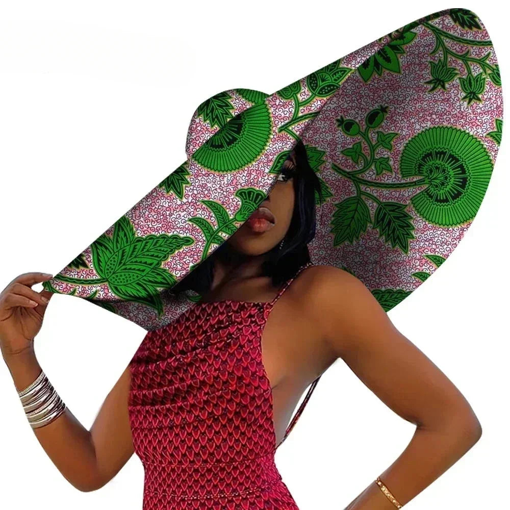Green African Women Summer Beach Hats Large Brim