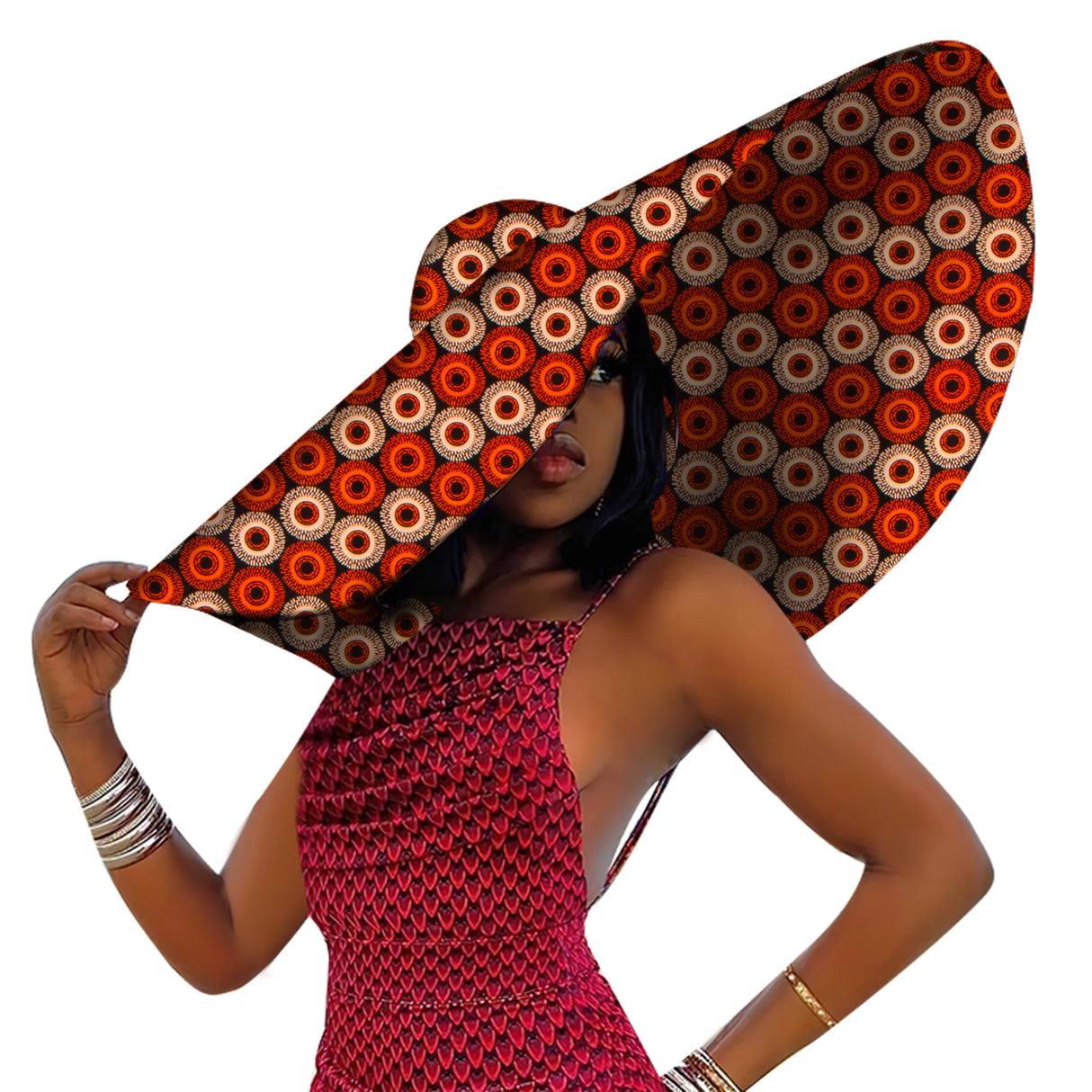 red African Women Summer Beach Hats Large Brim