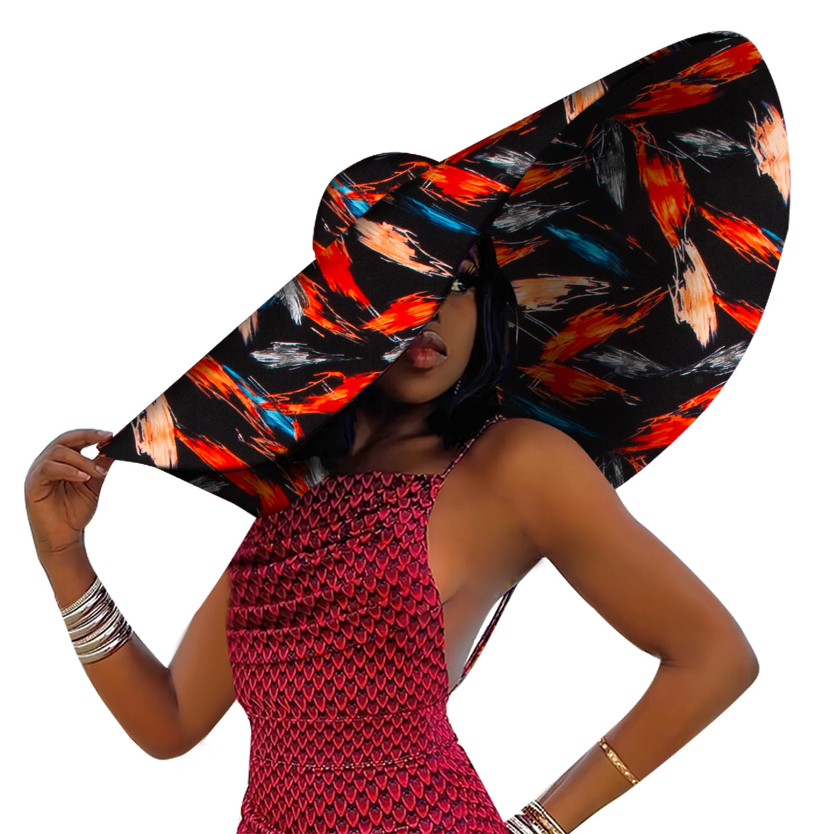 Black red African Women Summer Beach Hats Large Brim4