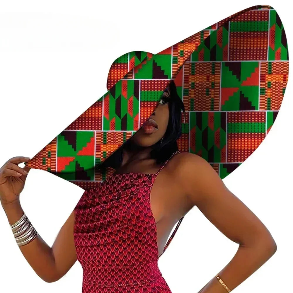 Green red African Women Summer Beach Hats Large Brim4