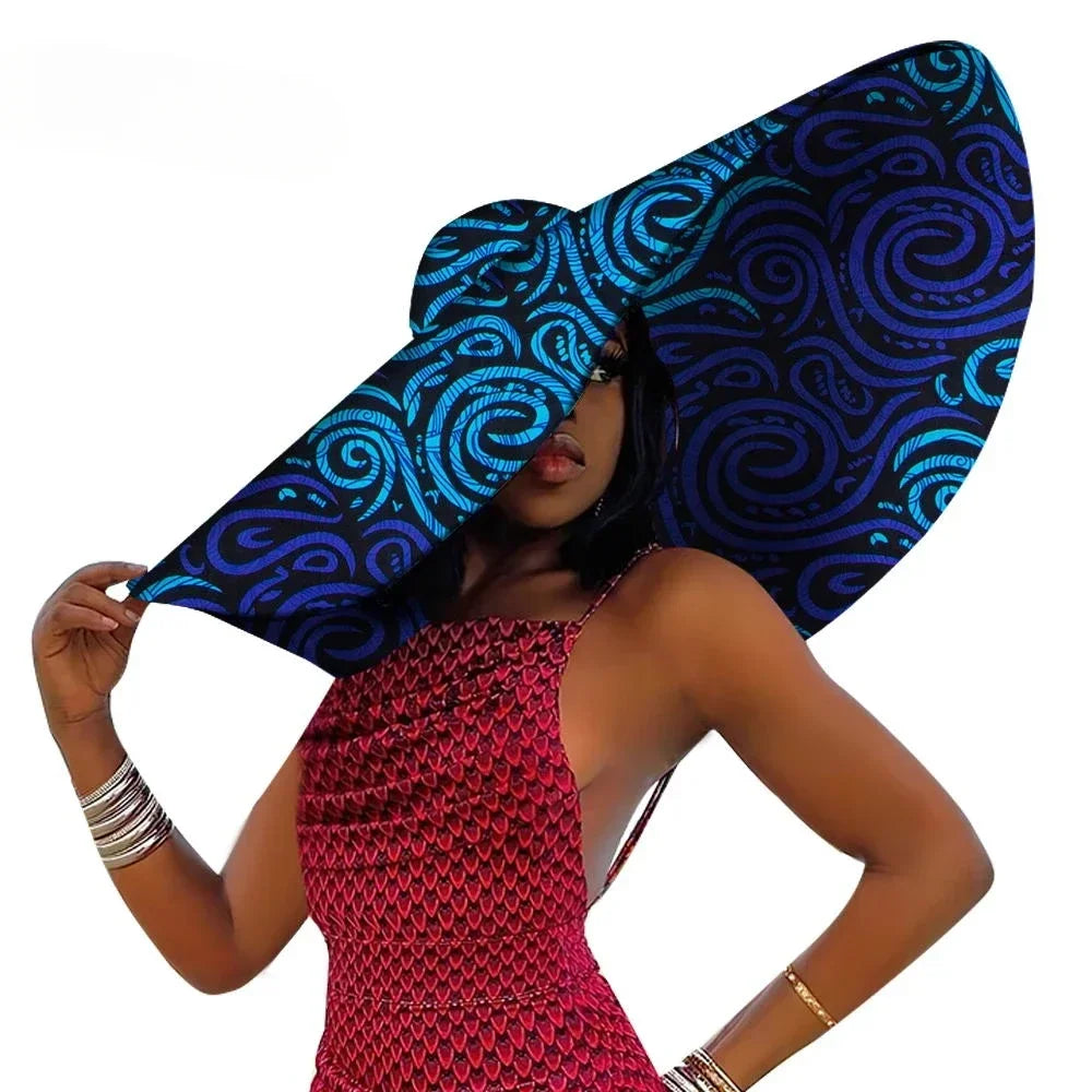 Blue African Women Summer Beach Hats Large Brim