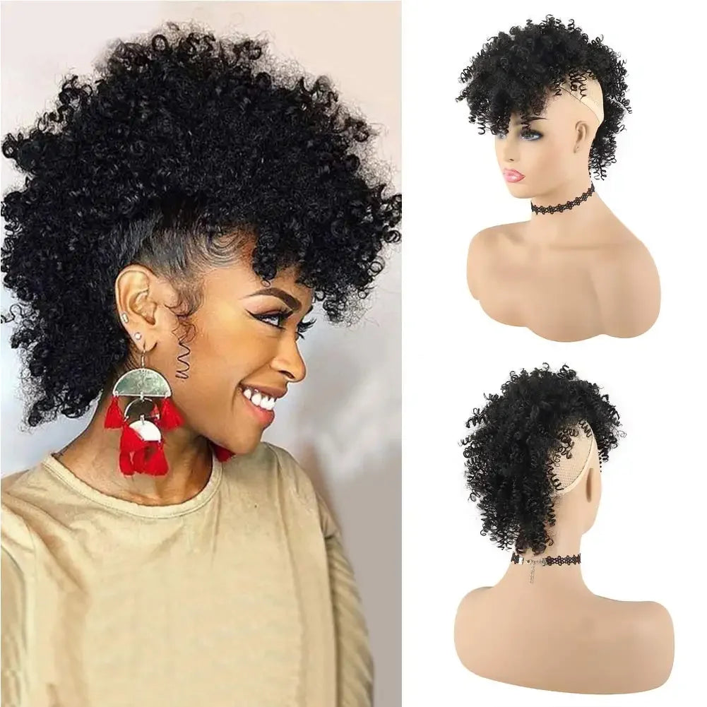 Model using Afro High Puff Synthetic Short Kinky Curly Ponytails