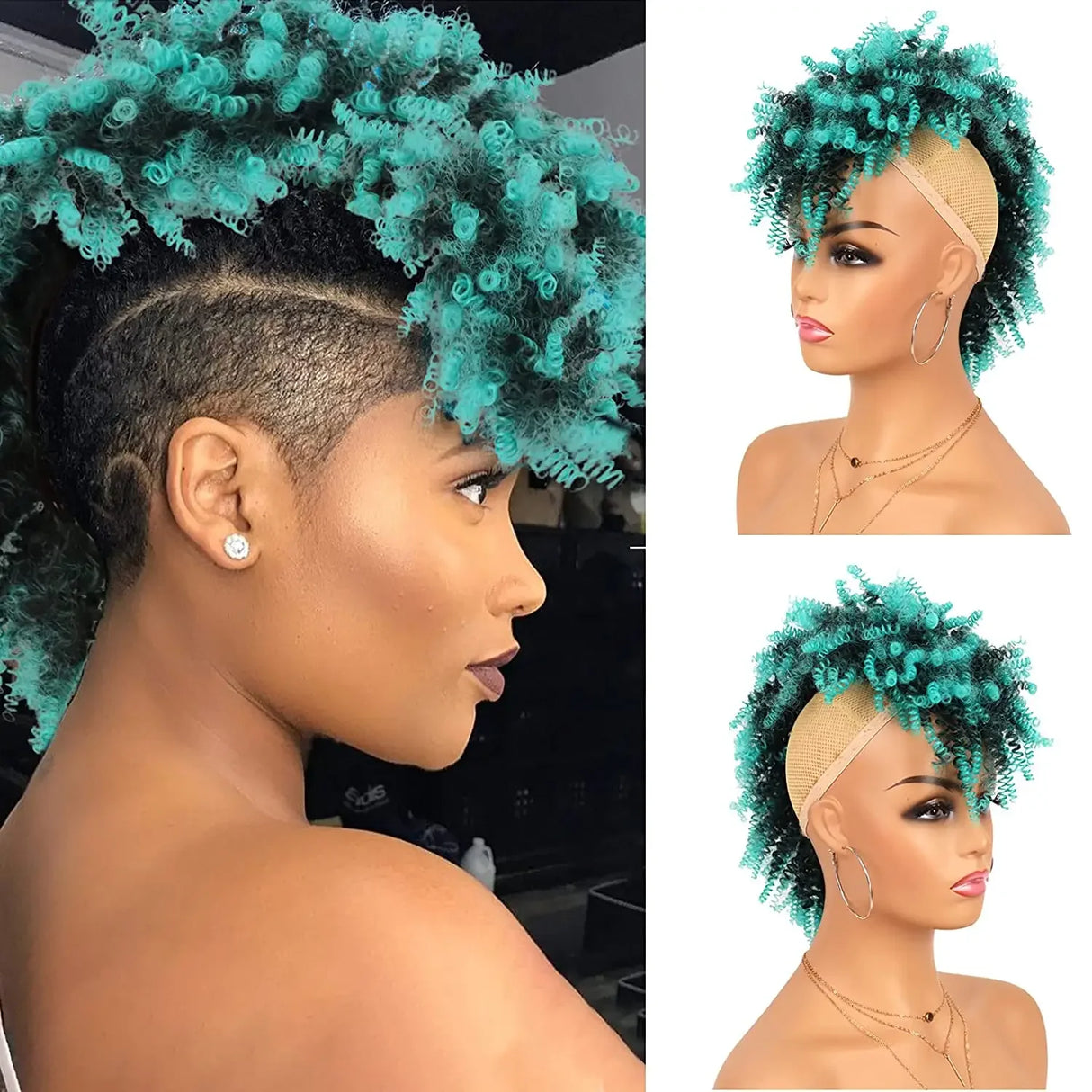 Green Afro High Puff Synthetic Short Kinky Curly Ponytails