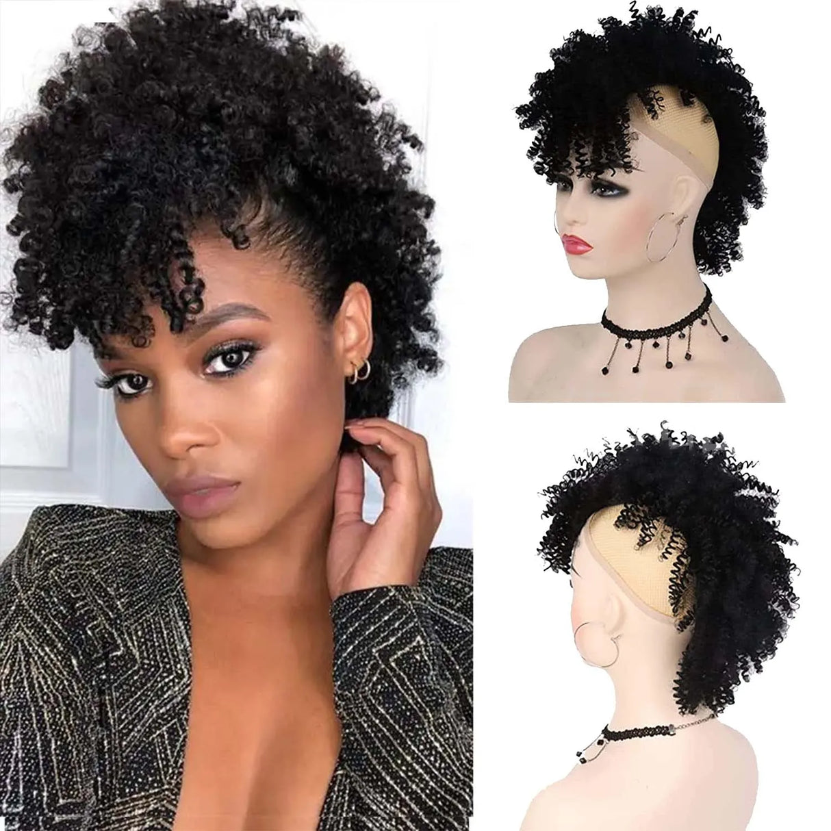 black Afro High Puff Synthetic Short Kinky Curly Ponytails