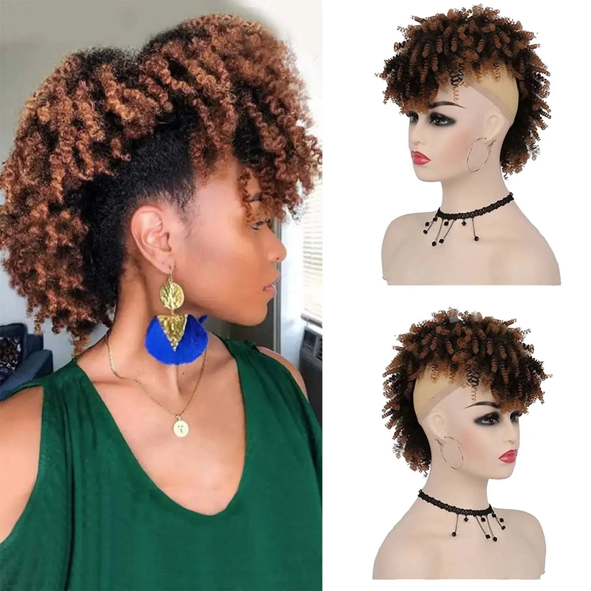 Brown Afro High Puff Synthetic Short Kinky Curly Ponytails