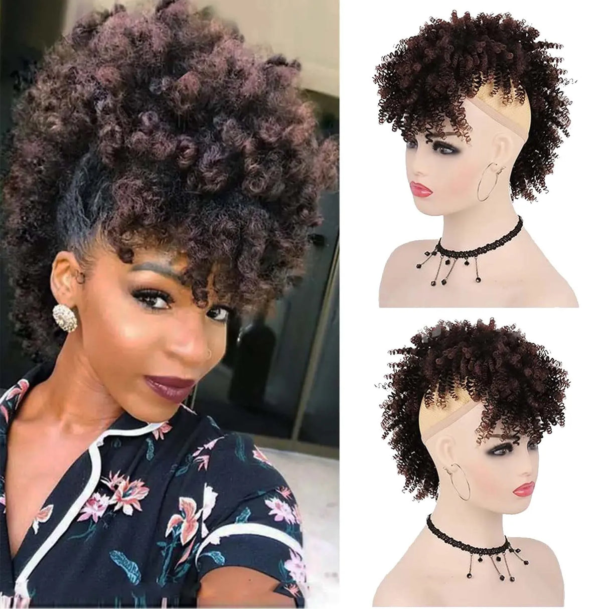 Ash Brown Afro High Puff Synthetic Short Kinky Curly Ponytails