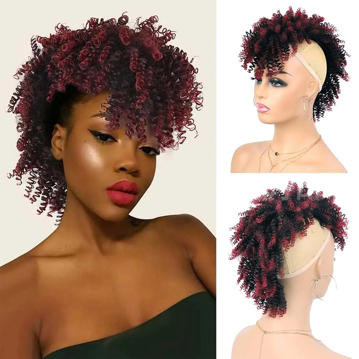 Red Afro High Puff Synthetic Short Kinky Curly Ponytails