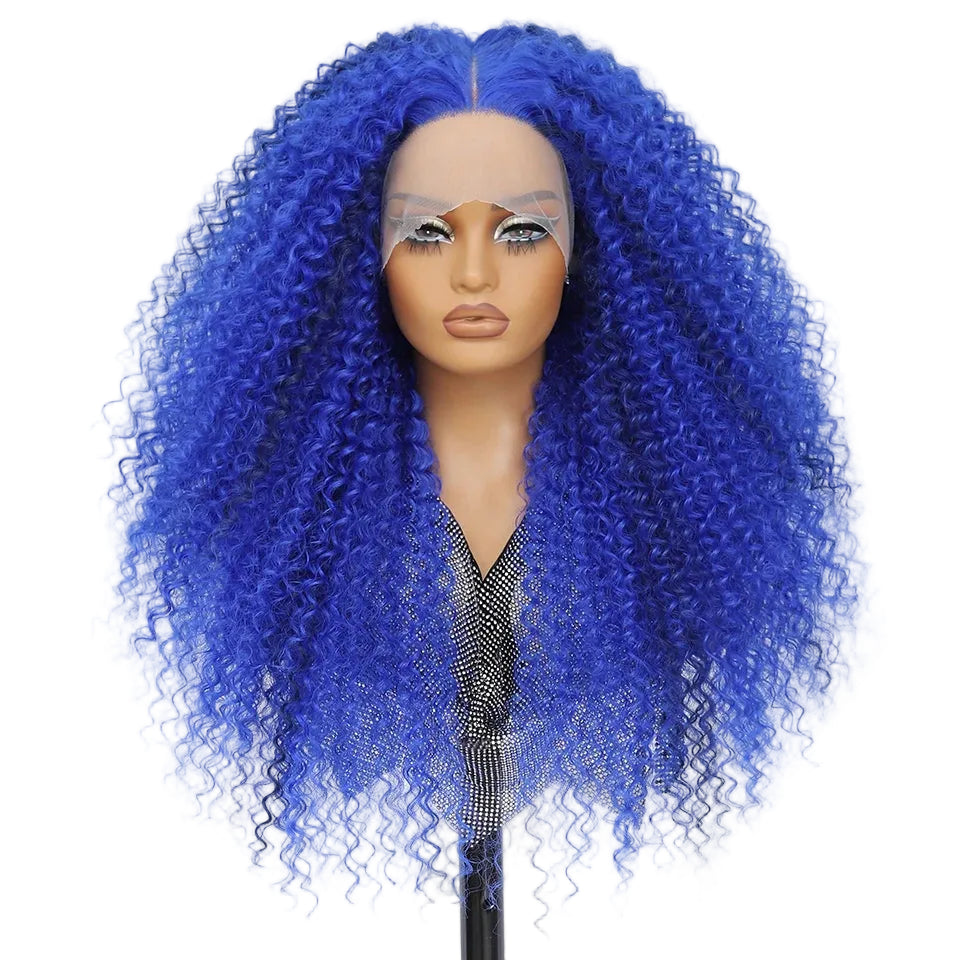 Blue Afro Kinky Curly Lace Synthetic Wigs