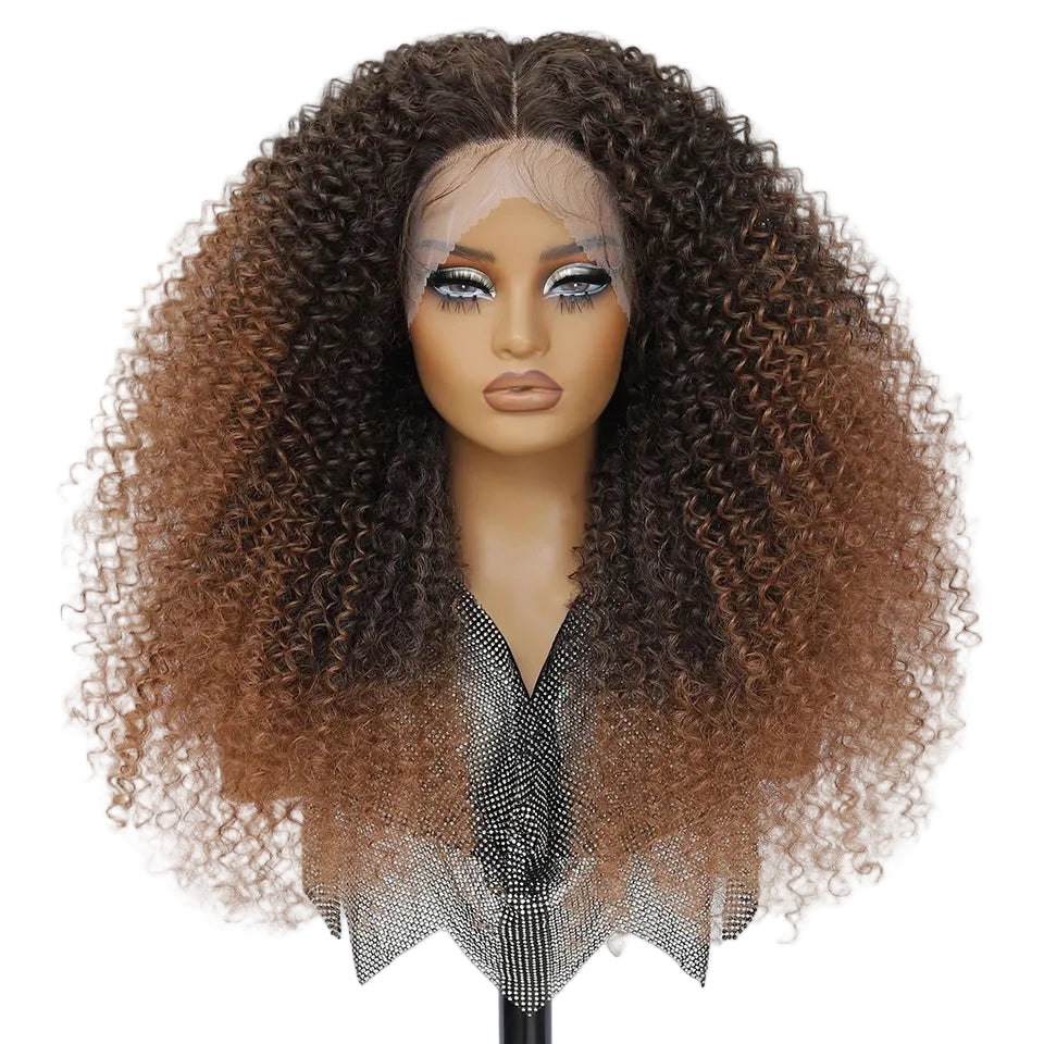 Black Brown Afro Kinky Curly Lace Synthetic Wigs