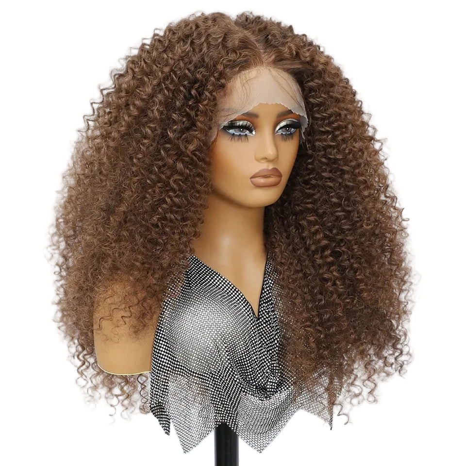Brown Afro Kinky Curly Lace Synthetic Wigs
