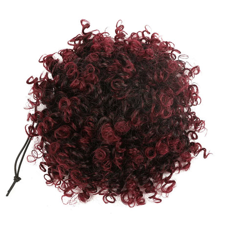 Afro Puff Curly Hair Buns Ponytail Synthetic Wig red black