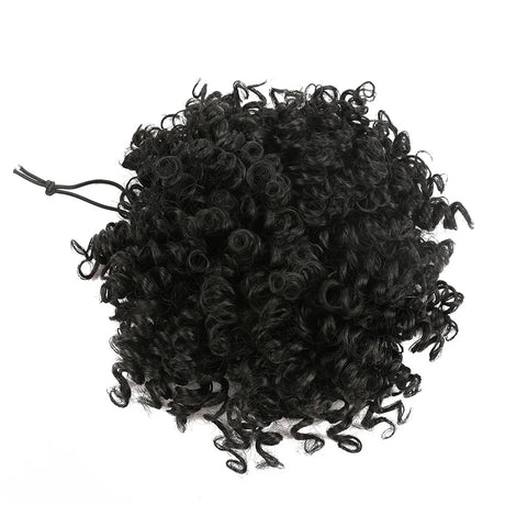 Afro Puff Curly Hair Buns Ponytail Synthetic Wig black