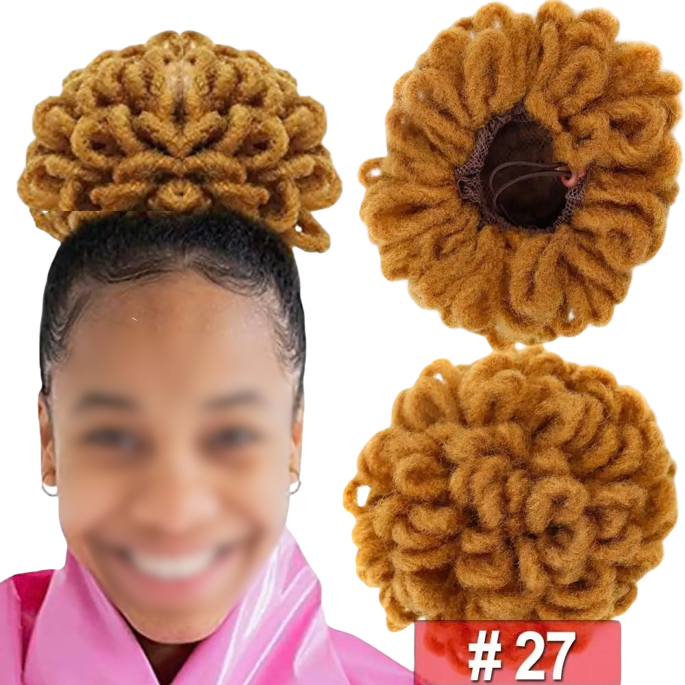 Brown Afro Puff Drawstring Braided Faux Locks Hair Bun