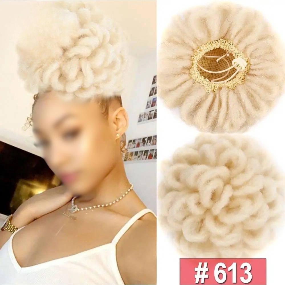 White Afro Puff Drawstring Braided Faux Locks Hair Bun