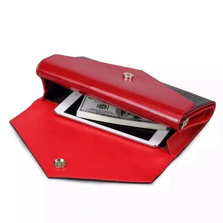 Alligator Pattern Leather Clutch Bag red compartment