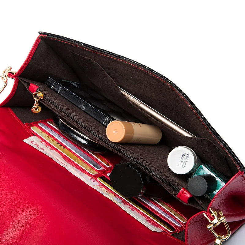 Alligator Pattern Leather Clutch Bag compartment