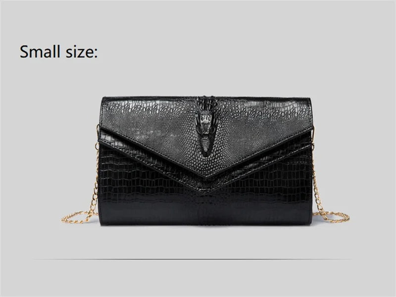 Alligator Pattern Leather Clutch Bag black small