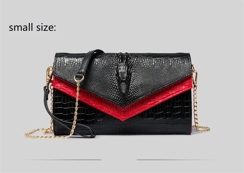 Alligator Pattern Leather Clutch Bag black red small