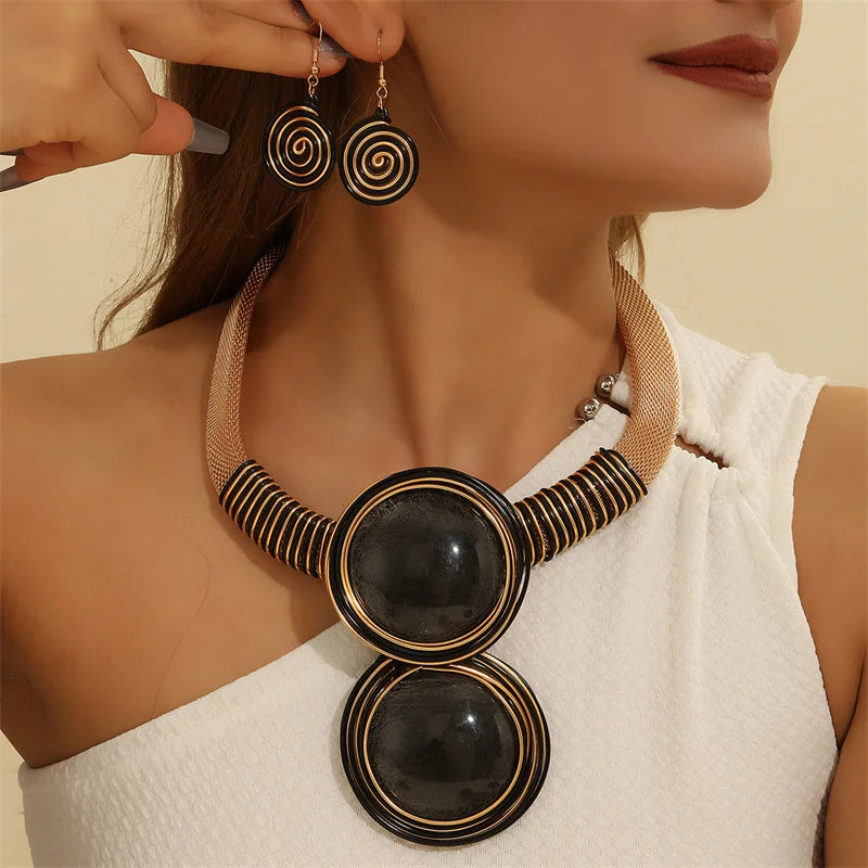 Black Aluminum Round Geometry Jewelry Set