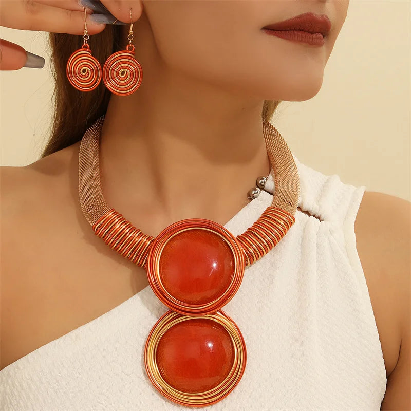 Red Aluminum Round Geometry Jewelry Set