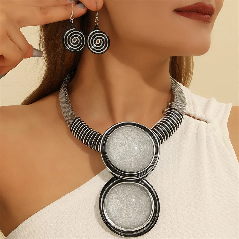 White Aluminum Round Geometry Jewelry Set