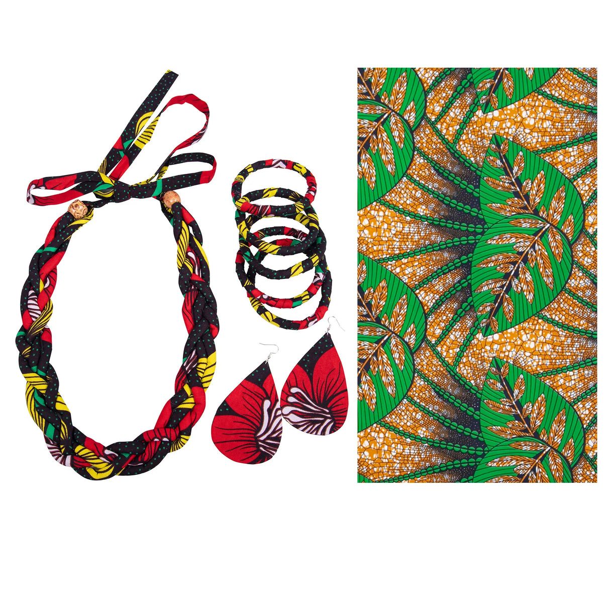 green Ankara Bangles Earrings and Necklaces Set