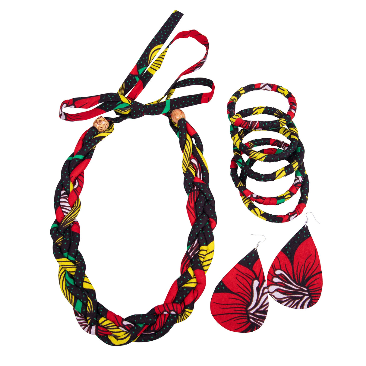red Ankara Bangles Earrings and Necklaces Set