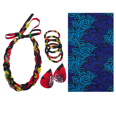 Blue Ankara Bangles Earrings and Necklaces Set