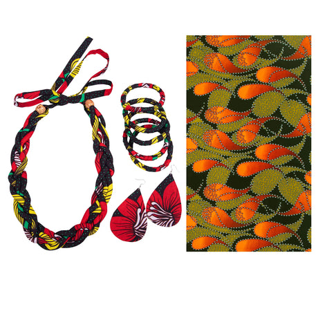 orange green Ankara Bangles Earrings and Necklaces Set