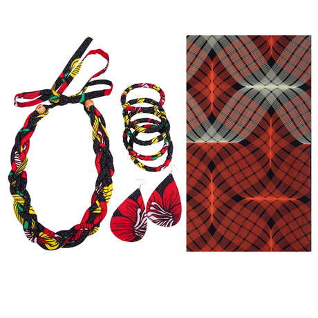 red Ankara Bangles Earrings and Necklaces Set