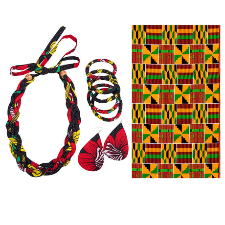 yellow green Ankara Bangles Earrings and Necklaces Set