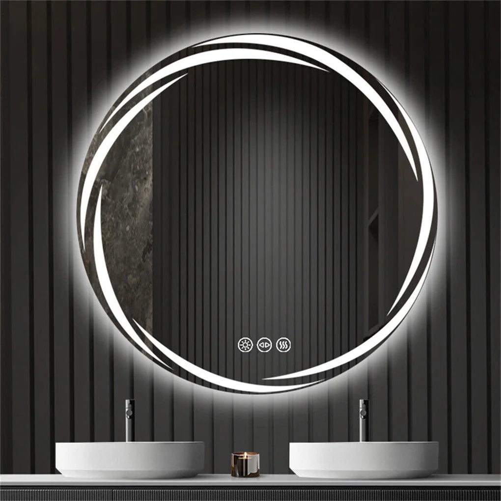 Round anti-fog LED bathroom mirror with backlit lighting in 3 color modes