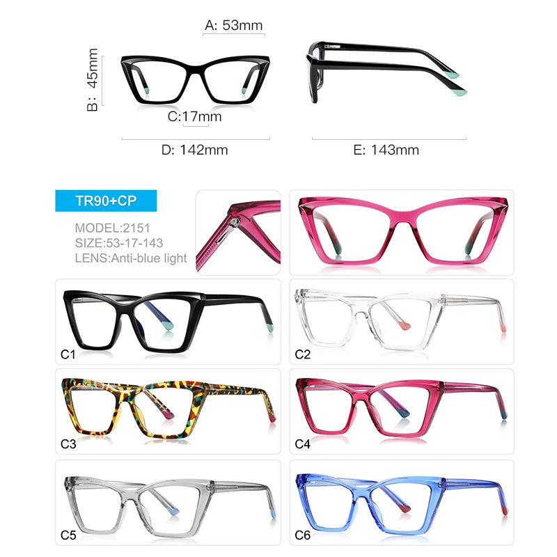 Size of Anti-blue Ray Myopia Hyperopia Cat Eye Glasses