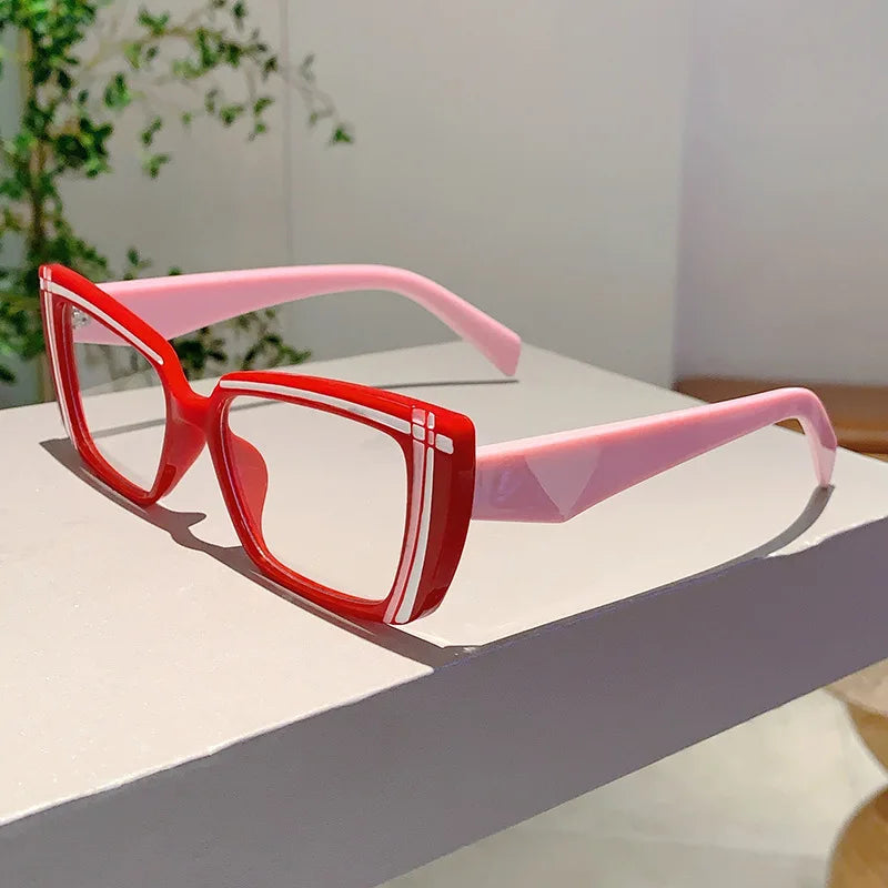 Anti Blue Light Optical Square Glasses pink red