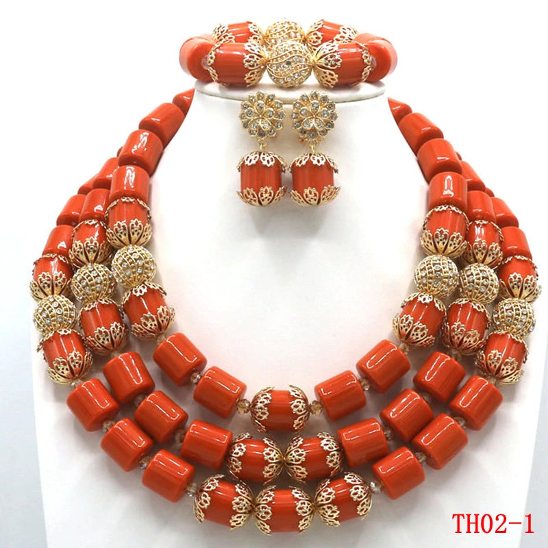 Red Artificial Coral Beads Jewelry Set