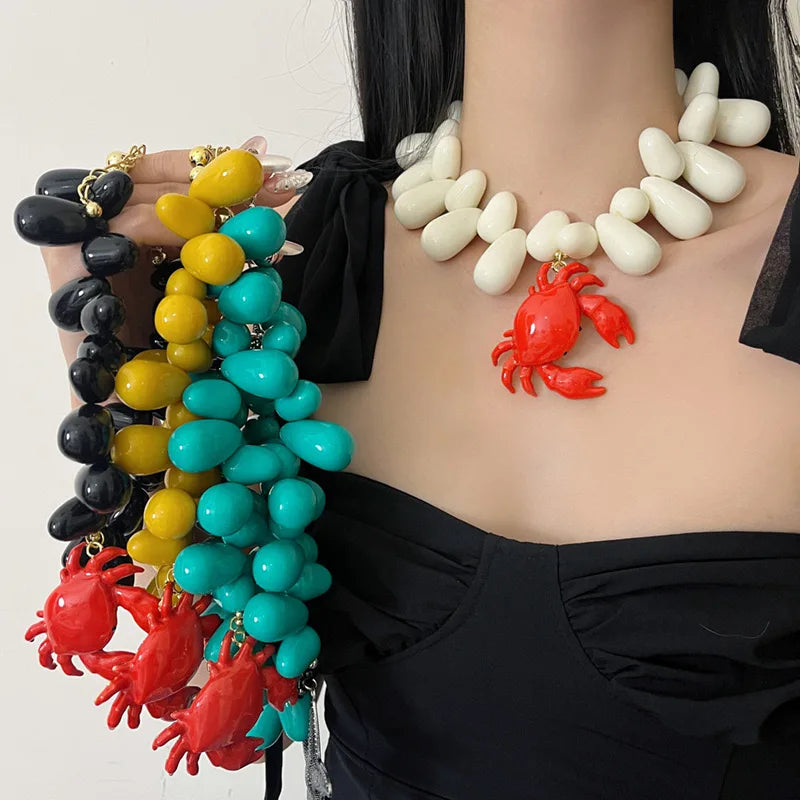 Model using Beaded Crab Pendant Necklace