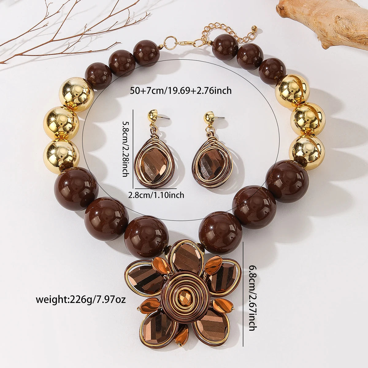 Size of Beads Crystal Aluminum Wire Woven Flower Jewelry Set Trendy