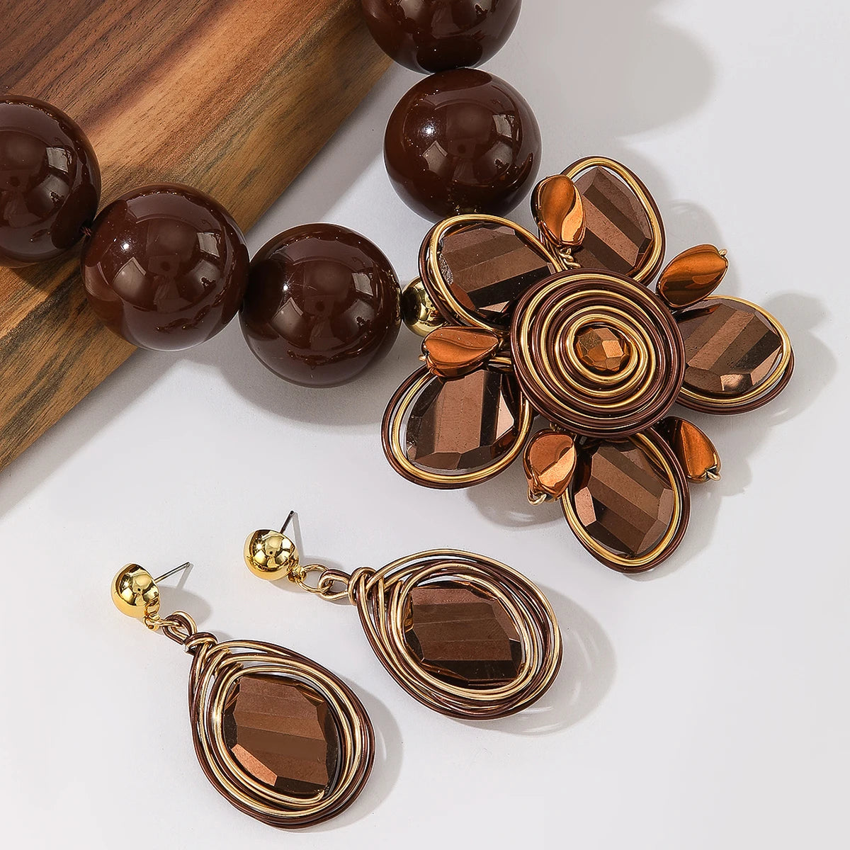 Beads Crystal Aluminum Wire Woven Flower Jewelry Set Trendy